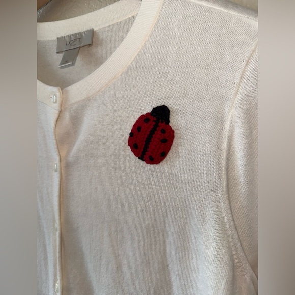 100% Cotton Ladybug Embroidered Ivory Cream Button Cardigan Medium - Picture 6 of 12